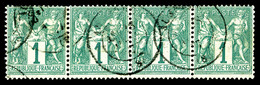 O N°61, 1c Vert, Bande De Quatre Horizontale, TB  Qualité: O  Cote: 530 Euros - 1876-1878 Sage (Type I)