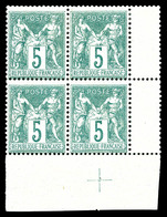 ** N°64, 5c Vert Type I, Bloc De Quatre Coin De Feuille Avec Croix De Repère (2ex*), Fraîcheur Postale. SUP (certificat) - 1876-1878 Sage (Type I)