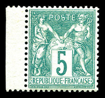 ** N°64, 5c Vert Type I, Bord De Feuille Latéral Gauche, Fraîcheur Postale, Très Bon Centrage. SUPERBE (signé Brun/Calve - 1876-1878 Sage (Type I)