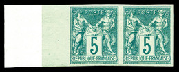 ** N°64a, 5c Vert Type I Non Dentelé En Paire, Bord De Feuille Intégral Avec Fond De Sûreté, Fraîcheur Postale. SUP (sig - 1876-1878 Sage (Type I)