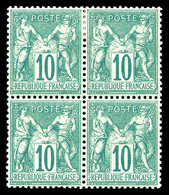 ** N°65, 10c Vert Type I En Bloc De Quatre (2ex*), Fraîcheur Postale, Centrage Parfait. SUPERBE. R.R.R. (certificats)  Q - 1876-1878 Sage (Type I)