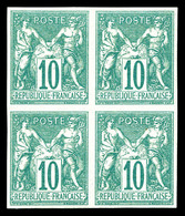 ** N°65a, 10c Vert Type I Non Dentelé, Bloc De Quatre (2ex*). SUP (certificat)  Qualité: ** - 1876-1878 Sage (Type I)