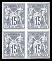 ** N°66a, 15c Gris Type I Non Dentelé, Bloc De Quatre (2ex*), Fraîcheur Postale. SUP (certificat)  Qualité: ** - 1876-1878 Sage (Type I)