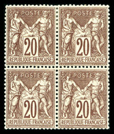 ** N°67, 20c Brun-lilas En Bloc De Quatre (2ex*), Fraîcheur Postale, Très Bon Centrage. SUPERBE. R.R. (signé Brun/certif - 1876-1878 Sage (Type I)