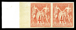** N°70a, 40c Rouge-orange Type I Non Dentelé En Paire, Bord De Feuille Intégral Avec Fond De Sûreté, Fraîcheur Postale. - 1876-1878 Sage (Type I)