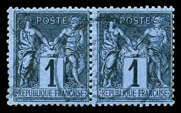 O N°83c, 1c Noir Sur Cobalt En Paire Horizontale, Très Jolie Couleur. SUP. R.R (signé Scheller/certificat)  Qualité: O   - 1876-1878 Sage (Type I)