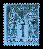 * N°84, 1c Noir Sur Bleu De Prusse, Frais, TTB. R.R. (signé Calves/certificats)  Qualité: *  Cote: 17000 Euros - 1876-1878 Sage (Type I)