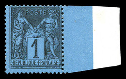 (*) N°84, 1c Noir Sur Bleu De Prusse, Bord De Feuille Latéral, SUP. R.R.R (signé Brun/certificat)  Qualité: (*)  Cote: 9 - 1876-1878 Sage (Type I)
