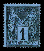 O N°84, 1c Noir Sur Bleu De Prusse, Oblitération Très Légère, Très Jolie Pièce, TTB (signé Roumet/certificat)   Qualité: - 1876-1878 Sage (Type I)