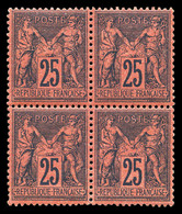 ** N°91, 25c Noir Sur Rouge En Bloc De Quatre Très Bon Centrage Fraîcheur Postale. SUPERBE. R.R. (certificat)  Qualité:  - 1876-1878 Sage (Type I)