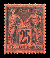 * N°91, 25c Noir Sur Rouge, Très Bon Centrage. SUP (signé Scheller/certificat)  Qualité: * - 1876-1878 Sage (Type I)