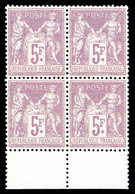 ** N°95a, 5F Lilas-rose Sur Lilas Pâle En Bloc De Quatre Bord De Feuille, Fraîcheur Postale, Très Bon Centrage. SUPERBE. - 1876-1878 Sage (Type I)