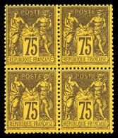 ** N°99, 75c Violet Sur Orange En Bloc De Quatre (2ex*), Très Frais. TTB (certificat)  Qualité: ** - 1876-1878 Sage (Type I)