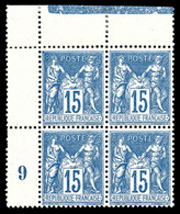 ** N°101, 15c Bleu En Bloc De Quatre Cdf (1ex*), Très Bon Centrage. TTB  Qualité: ** - 1876-1878 Sage (Type I)