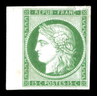 (*) Cérès 15c Vert, Essai Sur Papier Carton Bdf. TTB (certificat)  Qualité: (*)  Cote: 400 Euros - Autres & Non Classés