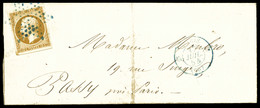 O N°9, 10c Bistre-jaune Oblitéré étoile Bleue De Paris. Càd T15 2e Paris 1 Du 17 Juillet 1854 En Bleu Sur Lettre Pour Pa - 1849-1876: Klassieke Periode