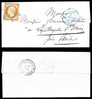 O N°13, 10c Empire Oblitération étoile + Càd Bleu Sur Lettre Du 4 Nov 54 De Paris Pour La Chapelle St Denis. TTB (certif - 1849-1876: Klassieke Periode