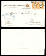 O N°16, 40c Empire, 2 Exemplaires Sur Lettre De Lyon Le 11 Fev 1863 à Destination De SHANGHAI (via Hong Kong), Reçue Le  - 1849-1876: Klassieke Periode