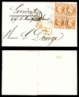 O N°16, 40c Empire, 2 Paires Obl Gros Points Sur Lettre En Double Port Au Départ De Paris Le 30 Août 1854 à Destination  - 1849-1876: Classic Period