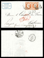 O N°16, 40c Empire, 2 Exemplaires Sur Lettre De Paris Le 11 Dec 1857 à Destination De LISBONNE, Taxe Tampon 210 à L'arri - 1849-1876: Classic Period