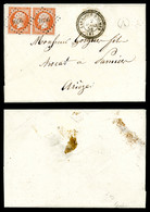 O N°16, 40c Empire En Paire Sur Lettre Triple Port De Bureau à Bureau Au Départ De Laroque D'Olmes Le 2 Mars 58, Relevée - 1849-1876: Classic Period