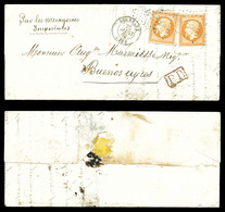 O N°16, 40c Empire, 2 Exemplaires Sur Lettre De Bordeaux Le 25 Mars 1862 Pour BUENOS AYRES. (certificat)  Qualité: O - 1849-1876: Classic Period