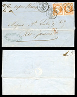 O N°16, 40c Empire En Paire Sur Lettre De Bordeaux Le 21 Sept 62 à Destination De RIO DE JANEIRO Par Le Paquebot 'Béarn' - 1849-1876: Klassieke Periode