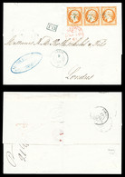 O N°23, 40c Orange, Bande De 3 Obl Ancre Bleue + Càd Du Paquebot 'Phase' Le 9 Avril 1863 Sur Lettre Double Port De Const - 1849-1876: Klassieke Periode