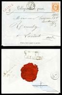 O N°23, 40c Orange Sur Télégramme Privé Chargé De Carcassonne Le 2 Oct 1866 Pour La Redorte Le 02.10.66. SUP. R. (certif - 1849-1876: Klassieke Periode