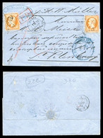 O N°23, 40c Orange, 2 Exemplaires Sur Lettre De Paris Le 28 Janv 1867 à Destination De SAINT PETERSBOURG, Càd De Passage - 1849-1876: Classic Period