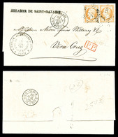 O N°23, 40c Orange En Paire Sur Lettre De Paris Le 14 Juillet 1866 Pour VERA CRUZ Par La Ligne B. TB (certificat)  Quali - 1849-1876: Klassieke Periode