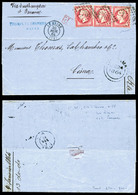 O N°24, 80c Empire Dentelé X3 Obl GC 1769 Sur Lettre En Double Port Du Havre 30.11.64 à Destination De Lima (Pérou), Tra - 1849-1876: Classic Period