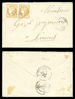 O N°43A, 10c Report 1 En Paire Avec Variété D'impression Sur Lettre De Fevrier 1871. TB  Qualité: O  Cote: 250 Euros - 1849-1876: Klassieke Periode