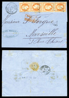 O N°31, 40c Lauré, 4 Exemplaires Obl GC 5095 Sur Lettre Double Port De Salonique Le 31 Oct 1871 Pour Marseille, Arrivée  - 1849-1876: Classic Period