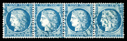 O N°37, 20c Bleu, Bande De Quatre Obl GC 5107 En Bleu De TUNIS. SUP  Qualité: O - 1849-1876: Classic Period