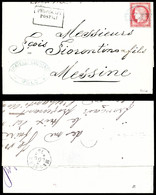 O Cérès 80c Rose (N°57) Oblitéré Du Cachet Ovale Des Messageries Maritimes En Bleu + Griffe Encadrée PIROSCAFI/POSTALI S - 1849-1876: Période Classique