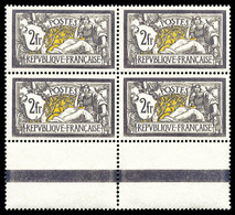 ** N°122, Merson, 2F Violet Foncé Et Jaune En Bloc De Quatre Bas De Feuille, Bon Centrage, R.R.R. SUPERBE (certificat)   - 1900-02 Mouchon