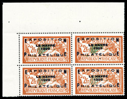 ** N°257A, Exposition Du Havre 1929 En Bloc De Quatre Coin De Feuille, Très Jolie Pièce, Fraîcheur Postale, SUPERBE (sig - 1900-02 Mouchon