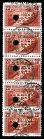 O N°262B, Pont Du Gard, 20F Chaudron Clair Dentelé 11 En BANDE DE 5 Timbres Perforé 6 Mm Du 02/12/32 Utilisée Comme Affr - 1900-02 Mouchon