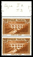 ** N°262f, Pont Du Gard, 20F Chaudron Foncé: Type IIA Et IIB Se Tenant Verticalement Bord De Feuille Supérieur, Jolie Pi - 1900-02 Mouchon