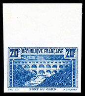 (*) N°262, Pont Du Gard, épreuve De Couleur: 20F Bleu Non Dentelé, Haut De Feuille, SUPERBE Et RARE (signé Thiaude/certi - 1900-02 Mouchon