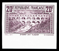 (*) N°262, Pont Du Gard, épreuve De Couleur: 20F Lilas Non Dentelé, Bord De Feuille Inférieur, SUPERBE Et RARE (certific - 1900-02 Mouchon