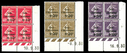 ** N°266/68, Série Caisse D'amortissement De 1930 En Blocs De Quatre Cdf Datés, TTB (certificat)  Qualité: **  Cote: 211 - 1900-02 Mouchon