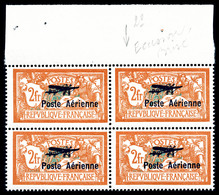 ** N°1a, Merson, 2F Orange Et Vert-bleu, Coin De L'écusson Cassé Tenant à Normaux En Bloc De Quatre, Haut De Feuille, R. - 1927-1959 Neufs