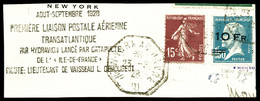 O N°4, Pasteur 10F Sur1F50 Bleu Surchargé à Bord Du Paquebot 'Ile De France' Très Bon Centrage (+N°189) Sur Son Support  - 1927-1959 Postfris