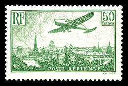 ** N°14, Avion Survolant Paris, 50F Vert-jaune, SUP (certificat)  Qualité: **  Cote: 2000 Euros - 1927-1959 Mint/hinged