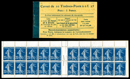 ** N°140-C1, Semeuse, 25c BLEU FONCE, Carnet De 20 Timbres, Prix: 5F, Couverture Postale, Quelques Exemplaires Connus, R - Other & Unclassified