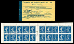 ** N°140-C3, Semeuse, Carnet De 20 Timbres (type IB), Prix 5F, Couverture Postale, Quelques Exemplaires Connus, R.R.R Et - Autres & Non Classés