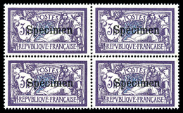 ** N°206-CI 1, Merson 3F Violet Et Bleu Surchargé 'SPECIMEN' En Bloc De Quatre, TTB (certificat)  Qualité: **  Cote: 880 - Cursussen