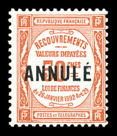 ** N°47-CI 1, 50c Rouge Surchargé 'ANNULE' (A), Frais Et SUP (certificat)  Qualité: **  Cote: 1300 Euros - Cursussen